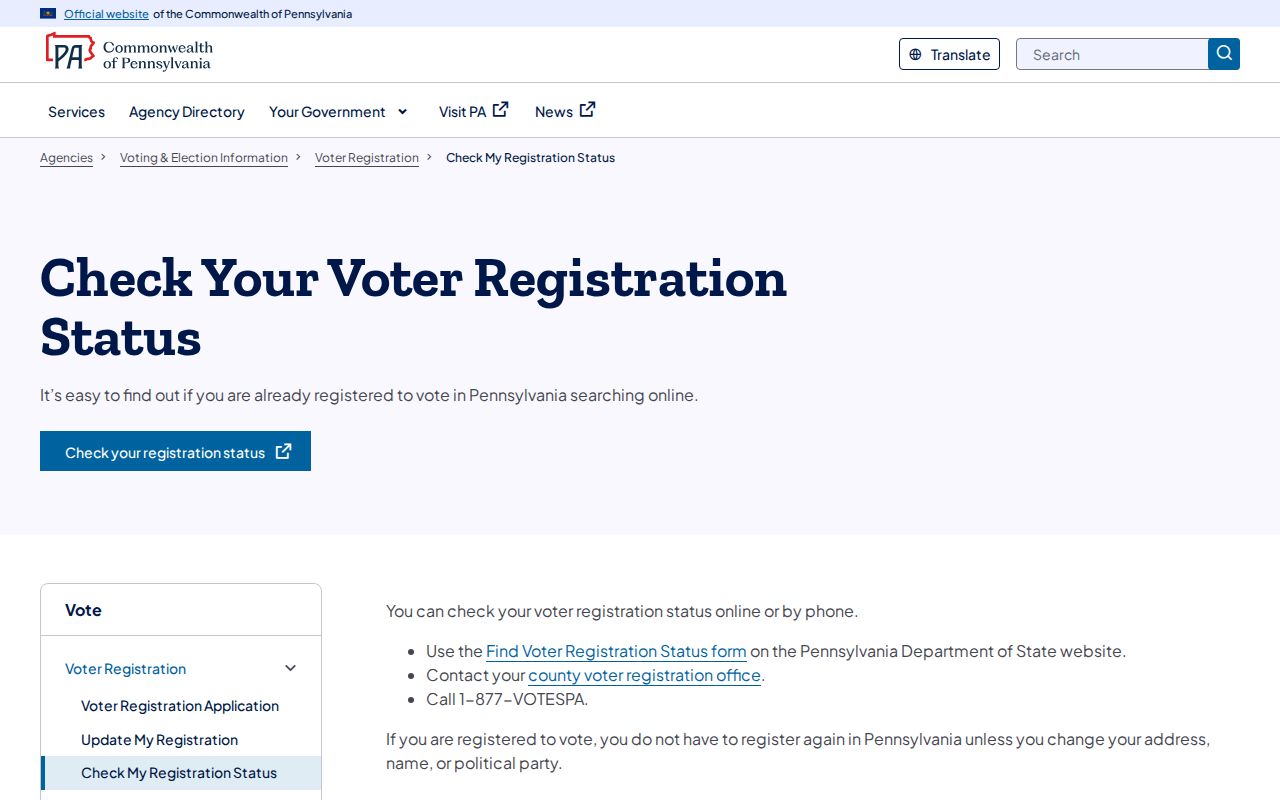 Spring Township residents directory Pennsylvania voter status route