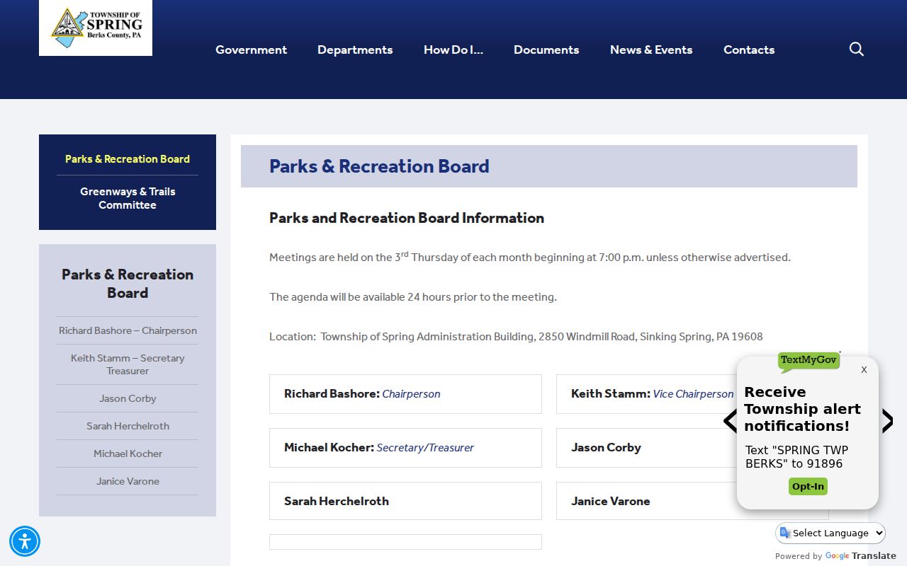 Spring Township neighbors civic boards public information