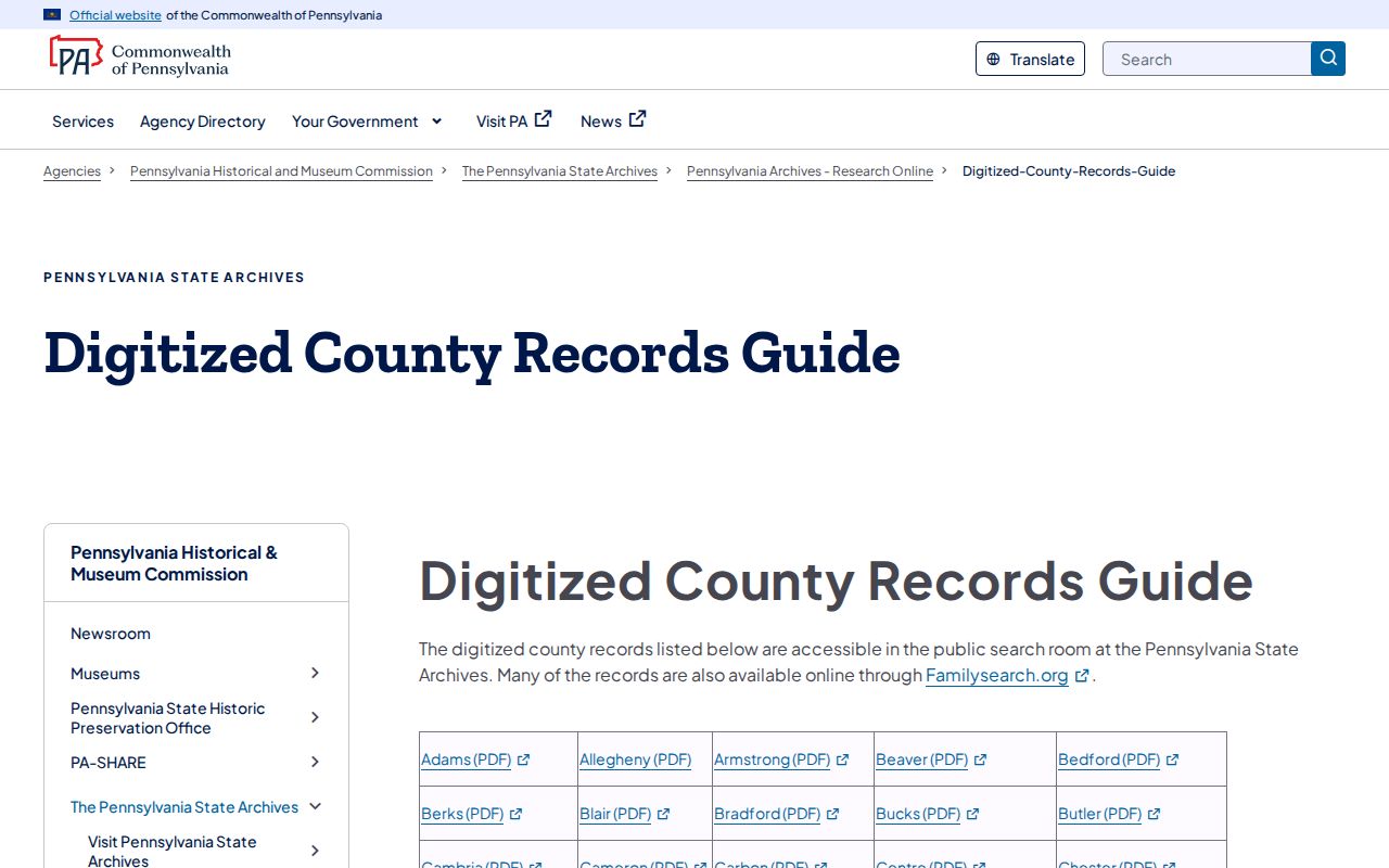 Spring Township previous residents research through the Pennsylvania State Archives county records guide